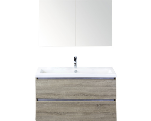 Badmöbel-Set Sanox Vogue BxHxT 101 x 169 x 41 cm Frontfarbe eiche grau mit Waschtisch Keramik weiß Badmöbel-Set Sanox Vogue BxHxT 101 x 169 x 41 cm Frontfarbe eiche grau mit Waschtisch Keramik weiß