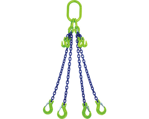 Élingue chaîne organe de suspension à chaîne Mamutec 4 brin 8 mm GK10 avec crochet de charge et raccourcisseur, 2 m