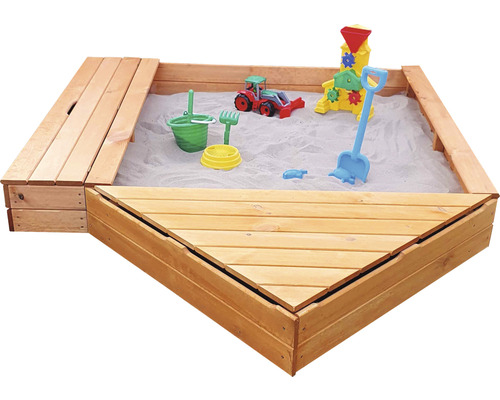 Sandkasten Multi mit Bugbox und Sitzbox Holz 172 x 260 x 22 cm braun Holzsandkasten mit Spielzeug