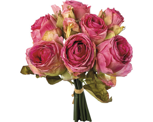 Plante artificielle bouquet de roses Ø 16 cm hauteur : 29 cm rose vif