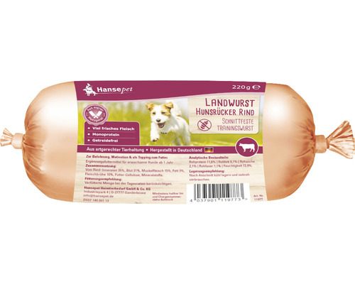 En-cas pour chiens Hansepet Landwurst bœuf 220 g, en-cas de récompense - de dressage