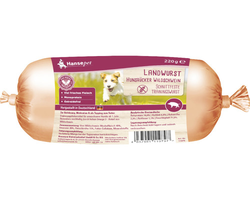 En-cas pour chiens Hansepet Landwurst sanglier 220 g, en-cas de récompense - de dressage