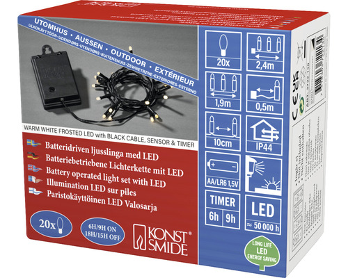 Guirlande lumineuse LED à piles avec câble noir pour l''extérieur