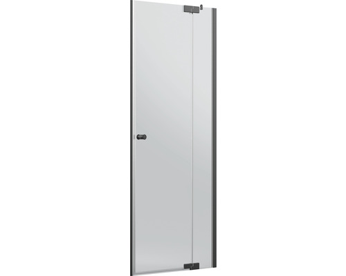 Porte de douche dans une niche Jungborn SETTE porte pivotante avec partie fixe à droite 100 cm couleur de profilé noir verre transparent avec revêtement résistant à la saleté et poignée tampon