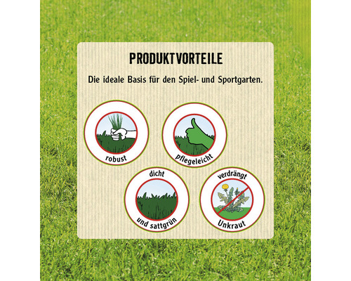 Avantages du produit : Gazon robuste, facile d''entretien, dense et vert intense, repousse les mauvaises herbes
