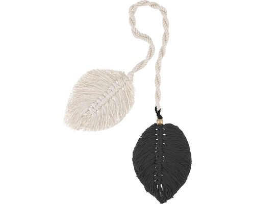 Décoration avec deux feuilles en macramé et suspension à cordon