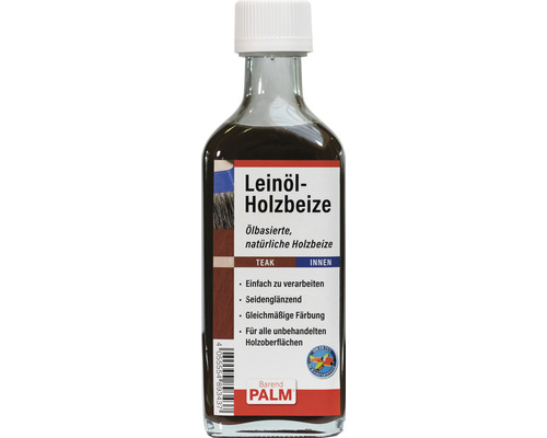 Teinture pour bois à base d'huile de lin Barend PALM teck 250 ml Teinte à bois à l''huile de lin Teck dans une bouteille en verre