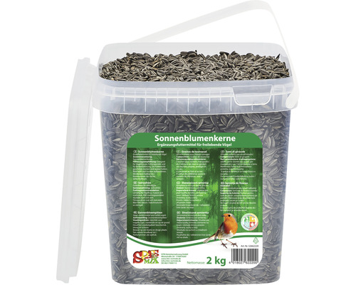 Eimer Sonnenblumenkerne als Ergänzungsfutter für freilebende Vögel