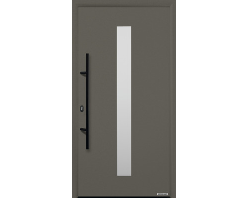 Porte d'entrée Hörmann THP 610S 1100 x 2100 mm droite RAL 7039 gris quartz avec ensemble de ferrures, poignée barre en acier inoxydable, cylindre profilé de sécurité avec 5 clés