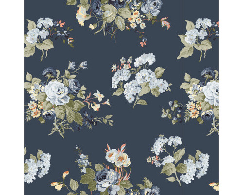Papier peint intissé 114898 Laura Ashley Rosemore bleu Papier peint à fleurs avec motif de roses et d''hortensias