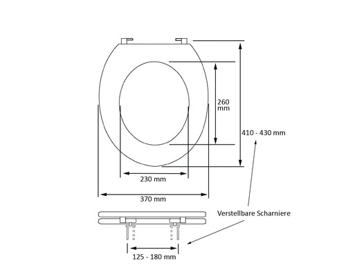 Schéma technique d''un siège de WC avec dimensions