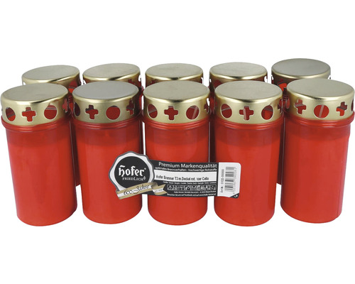 Lot de 10 bougies de sépulture rouges avec couvercle doré