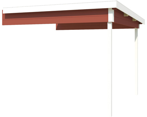 Carport mit Holzstruktur und weißen Stützen