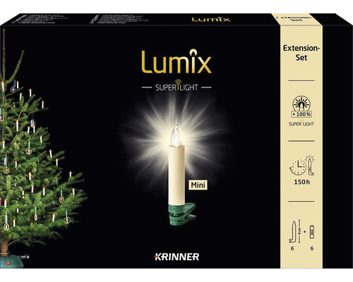 6er-Set kabellose LED Weihnachtsbaumkerzen Erweiterungs-Set Krinner Lumix Superlight Mini Lichterfarbe warmweiß inkl. Timerfunktion und Batterie