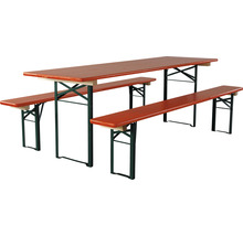Ensemble table et bancs brasserie dimensions de la table 220 x 70 x 77 cm épicéa laqué marron, orange-thumb-9