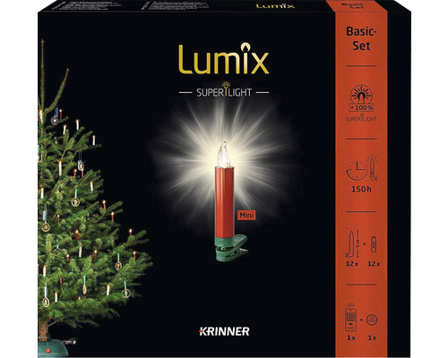 Lot de 12 bougies sans fil pour sapin de Noël Krinner Lumix Superlight Mini Metallic rouge couleur d'éclairage blanc chaud