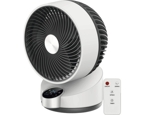 Ventilateur de table Fan Pinguin Ø 24,5 cm 50 W plastique blanc/noir avec minuterie, commande tactile et télécommande