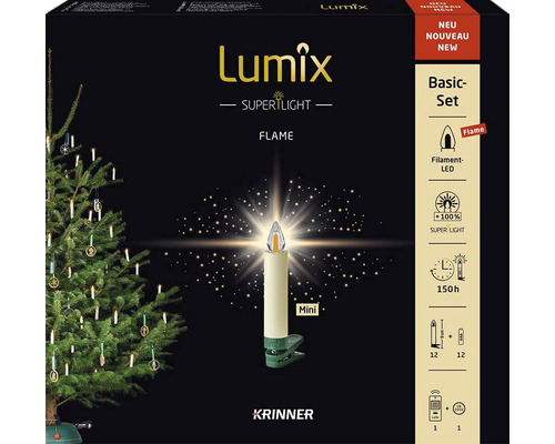 Lot de 12 bougies sans fil pour sapin de Noël Krinner Lumix Superlight Flame couleur d'éclairage blanc chaud