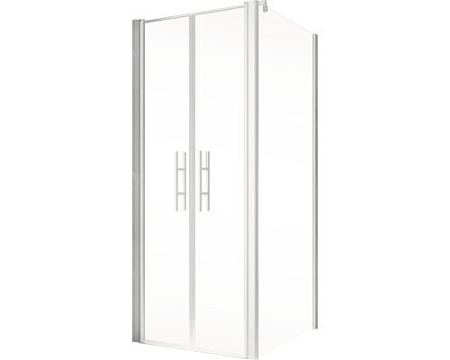 Cabine de douche d''angle avec deux portes et poignées