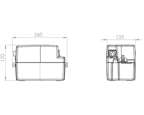 Schéma d''un système de relevage avec des dimensions de 260 x 170 x 135 millimètres.