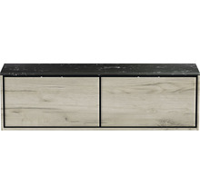 Waschtischunterschrank Sanox Loft BxHxT 161 x 47 cm x 46 cm Frontfarbe craft oak mit Waschtischplatte Kunststein schwarz