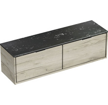 Waschtischunterschrank Sanox Loft BxHxT 161 x 47 cm x 46 cm Frontfarbe craft oak mit Waschtischplatte Kunststein schwarz