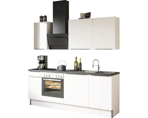Optifit Küchenzeile mit Geräten Arvid986 210 cm weiß glänzend zerlegt Variante reversibel