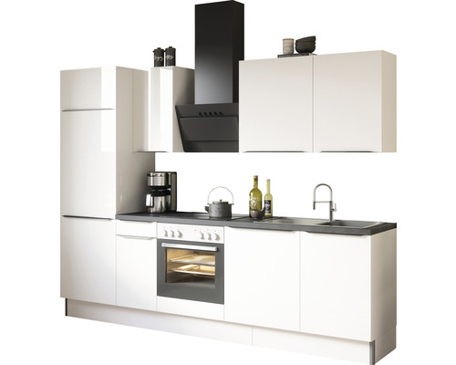 Bloc cuisine complète équipée Optifit Arvid986 270 cm façade blanche brillante , corps blanc variante réversible démonté