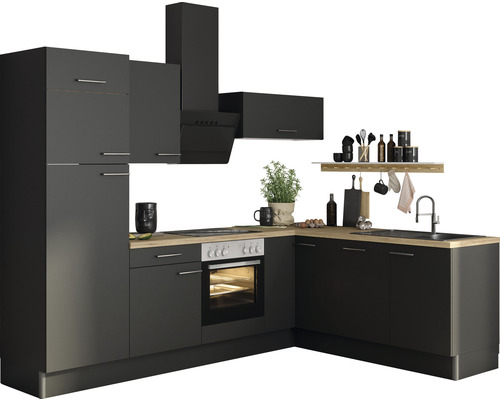 Optifit Winkelküche mit Geräten Ingvar420 270 cm anthrazit matt zerlegt Variante links