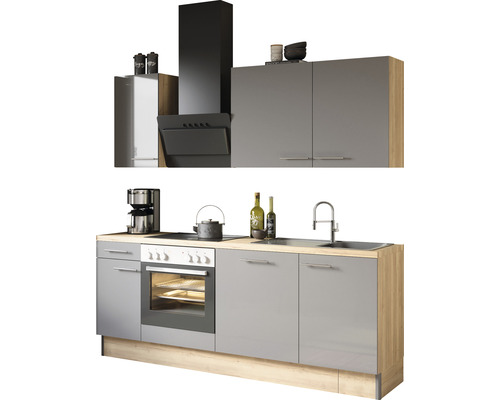 Cuisine complète sans appareils Optifit Jonte984 210 cm anthracite brillant démontée variante réversible KCJO 218OE-8+ Cuisine complète sans appareils Optifit Jonte984 210 cm anthracite brillant démontée variante réversible KCJO 218OE-8+