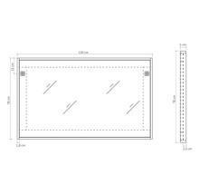 Technische Zeichnung eines rechteckigen Spiegels mit Maßangaben: 130 cm breit und 78 cm hoch