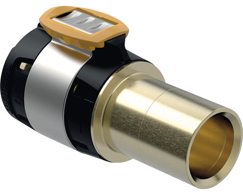 Jonction GEBERIT FlowFit sur Mapress 63 x 54 mm avec embout insérable 620236001 Raccord à sertir en métal avec élément de commande jaune
