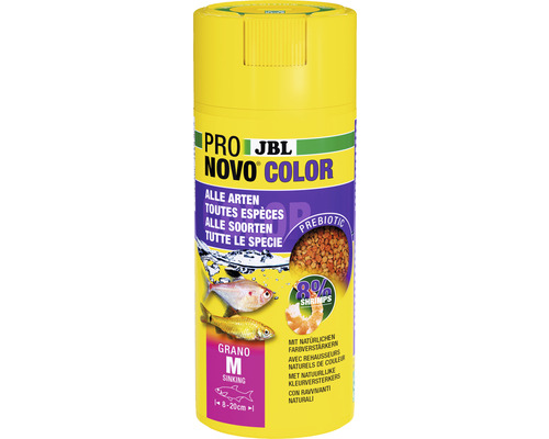 Nourriture en granulés JBL PRONOVO COLOR GANO M 250ml CL Aliment en granulés JBL Novo Color pour tous les types de poissons d''ornement