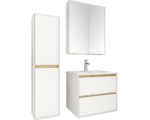 Badezimmerset mit Waschbeckenunterschrank, Spiegelschrank und Hochschrank