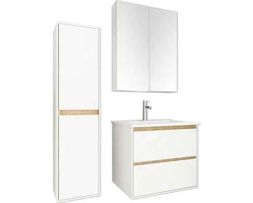 Badmöbel-Set Differnz Providence 66 x 54 x 60 cm Frontfarbe weiß Waschtisch weiß und Spiegelschrank Unterschrank Waschtisch Badezimmerset mit Waschtischunterschrank, Spiegelschrank und Hochschrank