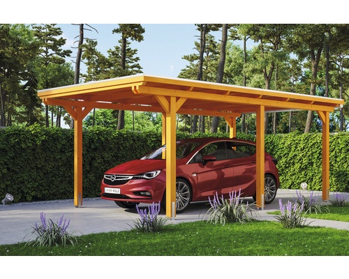 Carport Skanholz Emsland avec ancrage pour poteaux 354 x 604 cm chêne clair