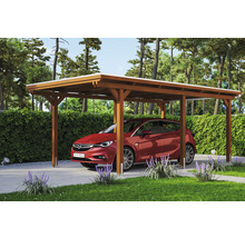Carport Skanholz Emsland avec ancrage pour poteaux 354 x 604 cm noyer
