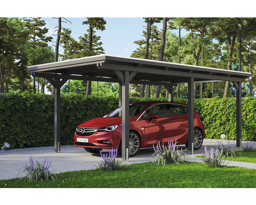 Carport Skanholz Emsland avec film epdm,ancrage pour poteaux 354 x 604 cm ardoise