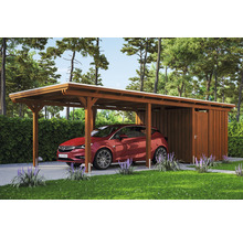 Carport Skanholz Emsland avec espace de rangement,ancrage pour poteaux 354 x 846 cm noyer