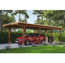 Carport Skanholz Emsland avec ancrage pour poteaux 354 x 846 cm noyer