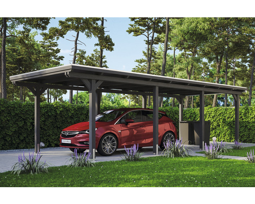 Carport Skanholz Emsland avec ancrage pour poteaux 354 x 846 cm ardoise