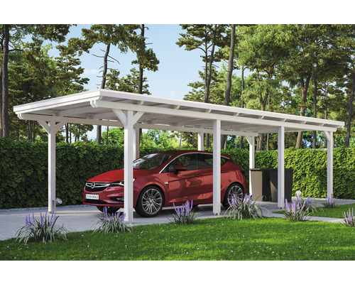 Carport Skanholz Emsland avec ancrage pour poteaux 354 x 846 cm blanc