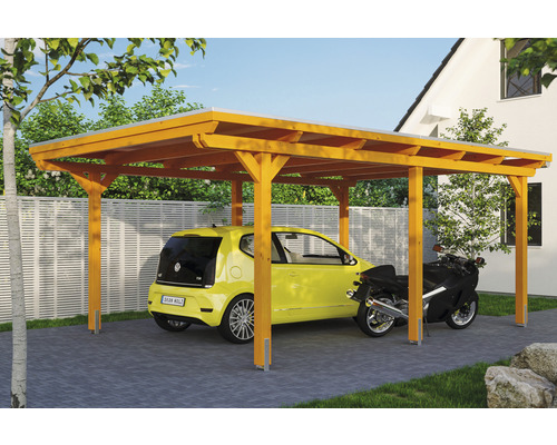 Carport Skanholz Emsland avec ancrage pour poteaux 404 x 604 cm chêne clair