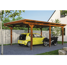 Carport Skanholz Emsland avec ancrage pour poteaux 404 x 604 cm noyer