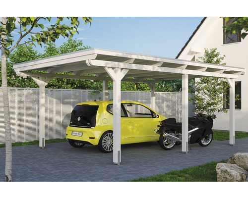 Carport Skanholz Emsland avec film epdm,ancrage pour poteaux 404 x 604 cm blanc