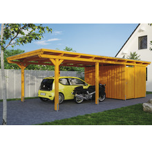 Carport Skanholz Emsland avec espace de rangement,ancrage pour poteaux 404 x 846 cm chêne clair