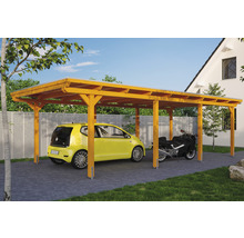Carport Skanholz Emsland avec ancrage pour poteaux 404 x 846 cm chêne clair