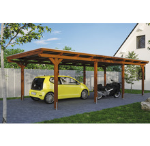 Carport Skanholz Emsland avec ancrage pour poteaux 404 x 846 cm noyer