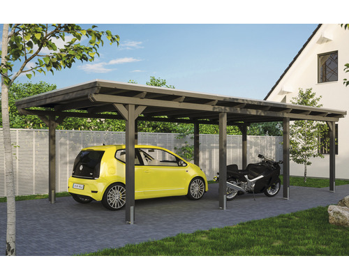 Carport Skanholz Emsland avec film epdm,ancrage pour poteaux 404 x 846 cm ardoise