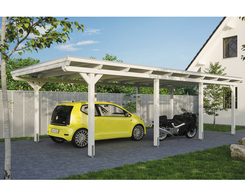 Carport Skanholz Emsland avec ancrage pour poteaux 404 x 846 cm blanc